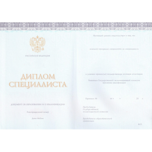 Чистый бланк диплома о высшем образовании 2014-2023